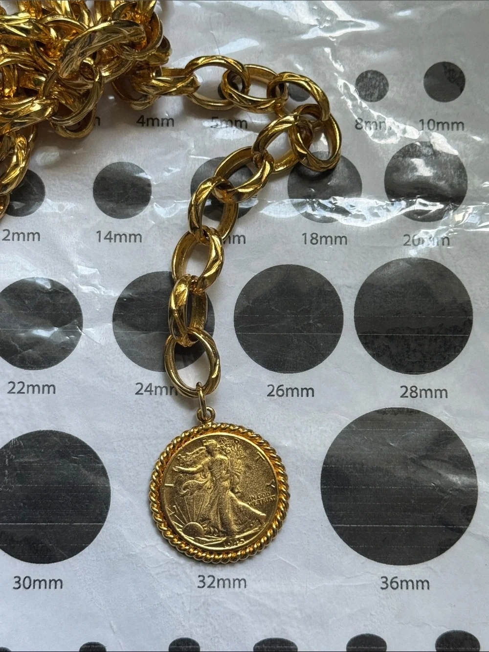 Vintage Gold Chain Link Belt with Gold Coin